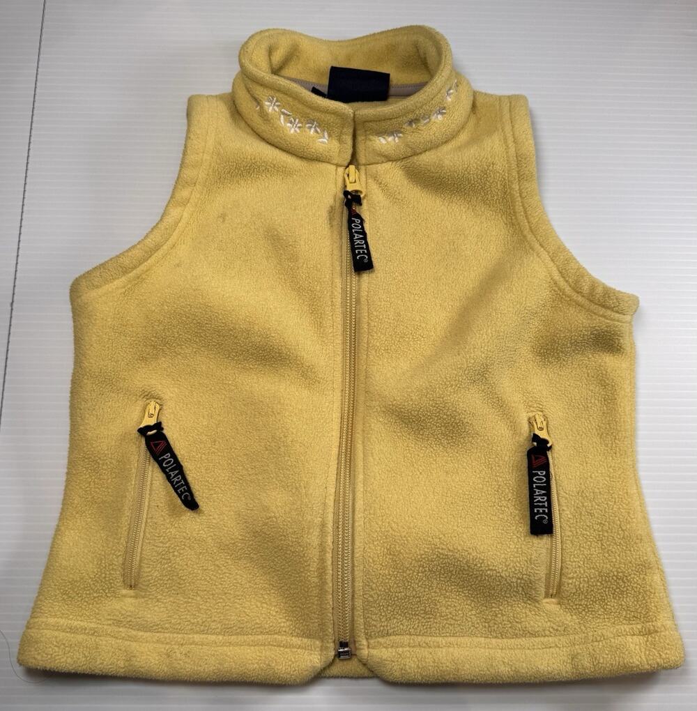 Rugged Bear Girls Size 4 Butter Yellow Polartec Fleece Vest Full Zip Floral